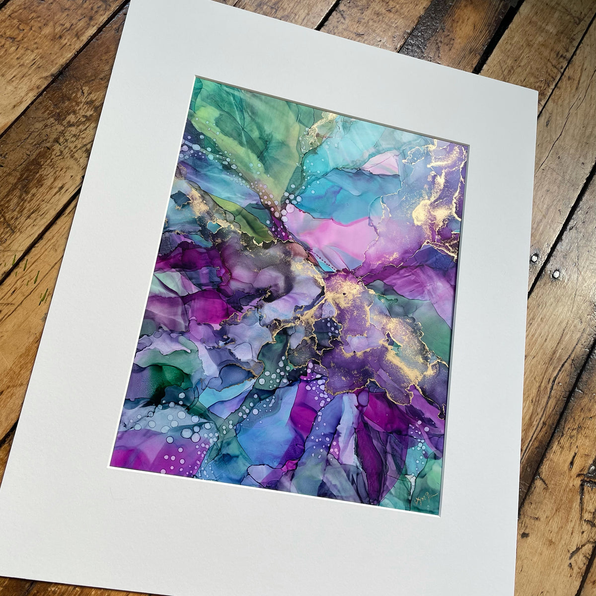 Alcohol Ink Painting, 8 x 10 Matted to 11 x 14, Purple and Blue